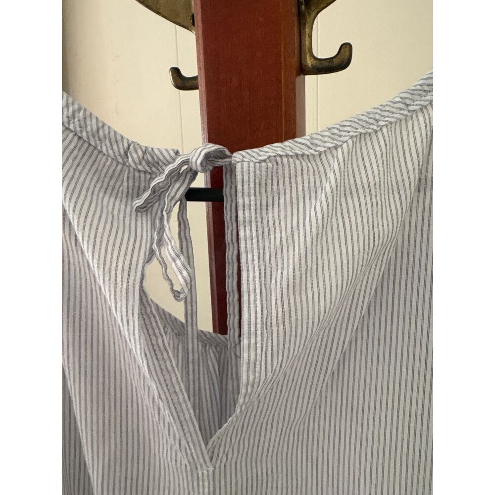 Everlane Gray Pinstripes Ruched Peasant Blouse Sz 16 - Picture 5 of 7